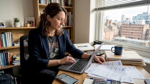 Business owner handling offshore banking tasks