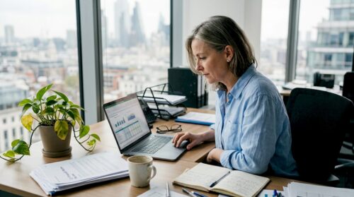 Businessperson working on offshore banking documents
