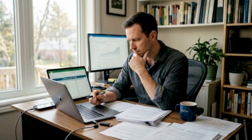 Business owner organizing payment processing documents