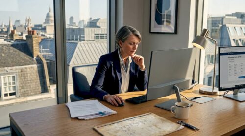 Compliance manager reviews secure forex payments