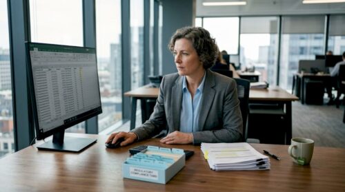 Compliance officer reviewing transaction audit logs