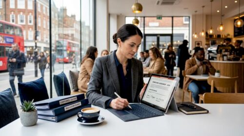 Finance manager signing documents in office
