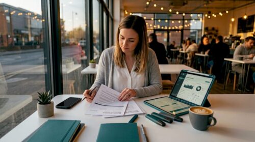 Entrepreneur reviewing business licensing documents