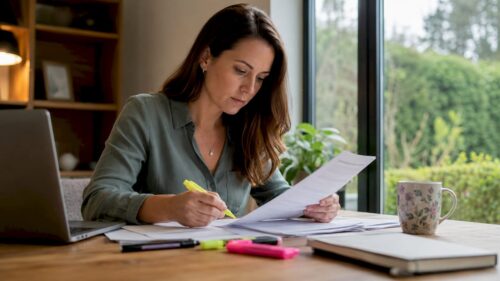 Compliance officer reviewing adult banking documents