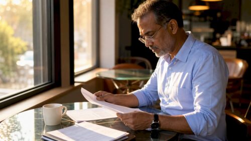 Man reviewing banking compliance documents