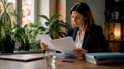 Woman reviewing EU banking regulations